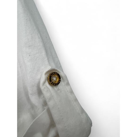 Lilly Pulitzer L Top Solid White Cruiser Camp Shirt Gold Button Front Up Women - Picture 5 of 5